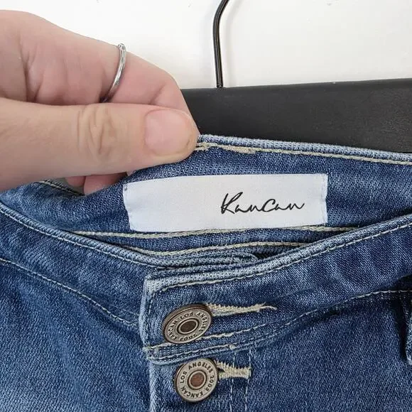 Kancan Medium Wash Distressed Raw Hem High Rise Sian Flare Jeans Size 25 - Picture 3 of 7